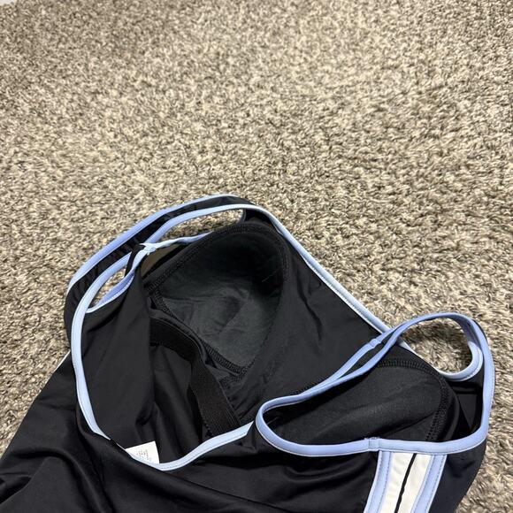 Miraclesuit Black One Piece Swimsuit Size 16W Slimming Blue White Side Stripes - Picture 5 of 6